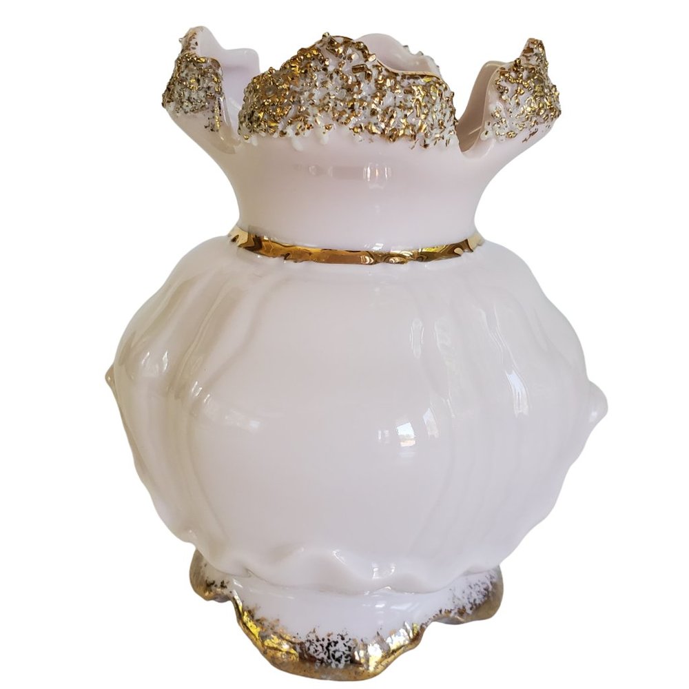 Vintage Lefton L'amour Applied Flowers Pink Vase Porcelain Gold Stippled Edges - Picture 3 of 8